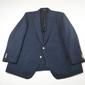 Vtg USA Made Palm Beach 54R Navy Blue Hopsack Gold Button Mens Blazer Sport Coat